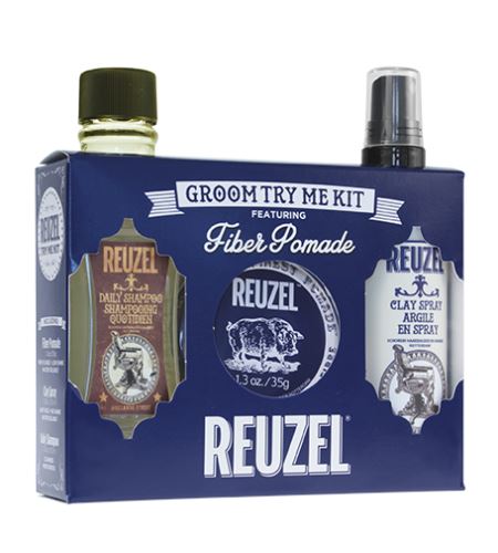 REUZEL Fiber Pomáda Groom Try Me Kit darčeková sada (šampón Daily Shampoo 100 ml + pomáda Fiber Pomáda 35g + sprej Clay Spray 100 ml)