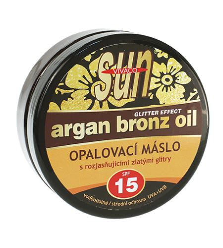 Vivace SUN Argan Bronz Oil opaľovací maslo s rozjasňujúcimi zlatými glitrami SPF 15 200 ml