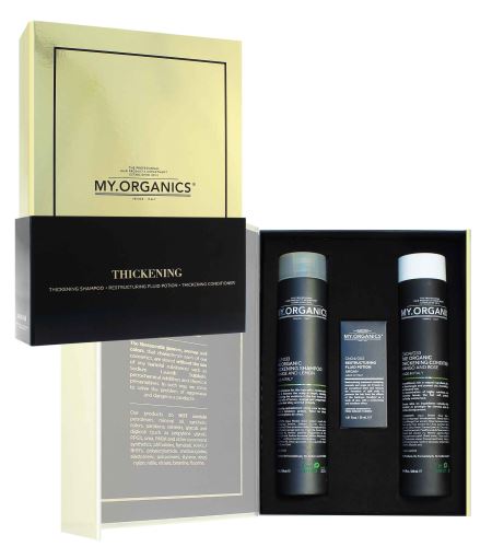 MY.ORGANICS Thickening Deluxe 2023 darčeková sada šampón pre jemné vlasy 250 ml + kondicionér pre jemné vlasy 250 ml + vlasový elixír 30 ml