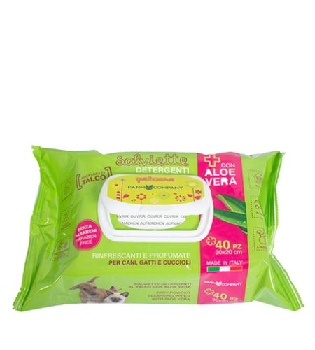 Farm Company Pet Wipes Aloe Vera & Talc vlhčené obrúsky pre mačky a psy 40 ks