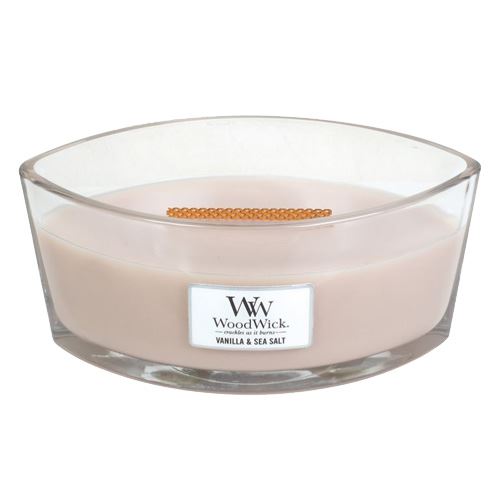 WoodWick Vanilla & Sea Salt vonná sviečka s dreveným knôtom 453,6 g