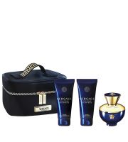 Versace Dylan Blue Pour Femme Darčeková sada pre ženy parfémovaná voda 100 ml + tělové mléko 100 ml + sprchový gel 100 ml + kosmetická taštička