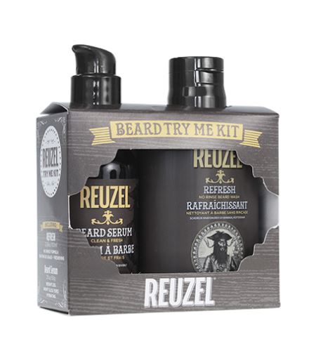 REUZEL Clean & Fresh Beard Try Me Kit darčeková sada (šampón na fúzy bez nutnosti oplachovania Rrefresh No Rinse Beard Wash 100 ml + zjemňujúce sérum na fúzy Beard Serum Clean & Fresh 30 ml)